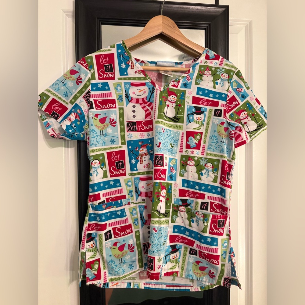 Scrubs Snowman Winter Top